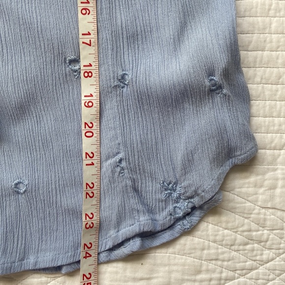 Free People Wishful Moments Tie Neck Blouse Embroidered Light Blue Oversized XS - Picture 11 of 16